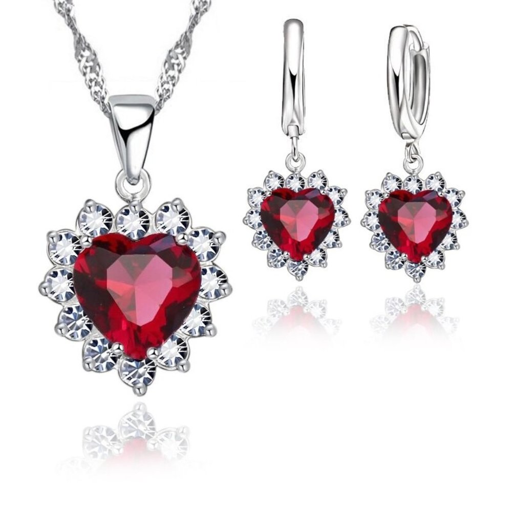 🌟 925 Sterling Silver Necklace And Earrings Set Heart Drop
